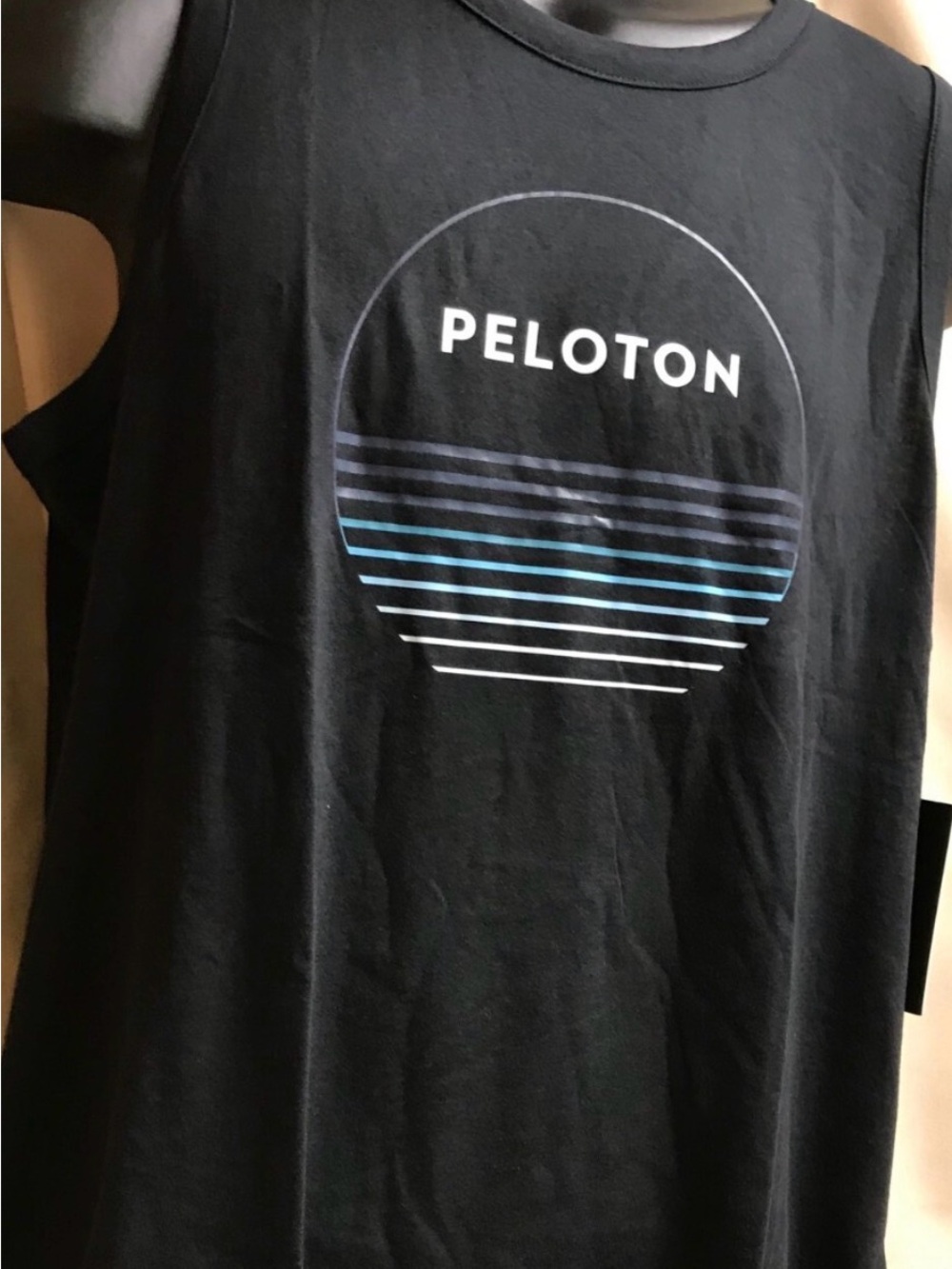 Peloton Black Tank with Blue Gradient Stripes